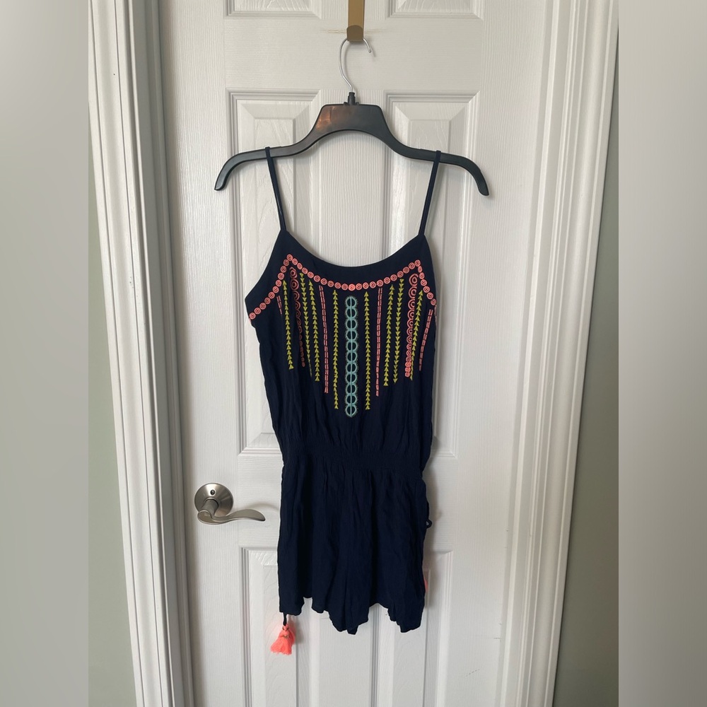 Lilly Pulitzer True Navy Beeler Romper - tribal embroidery and neon pink tassels - Picture 3 of 6